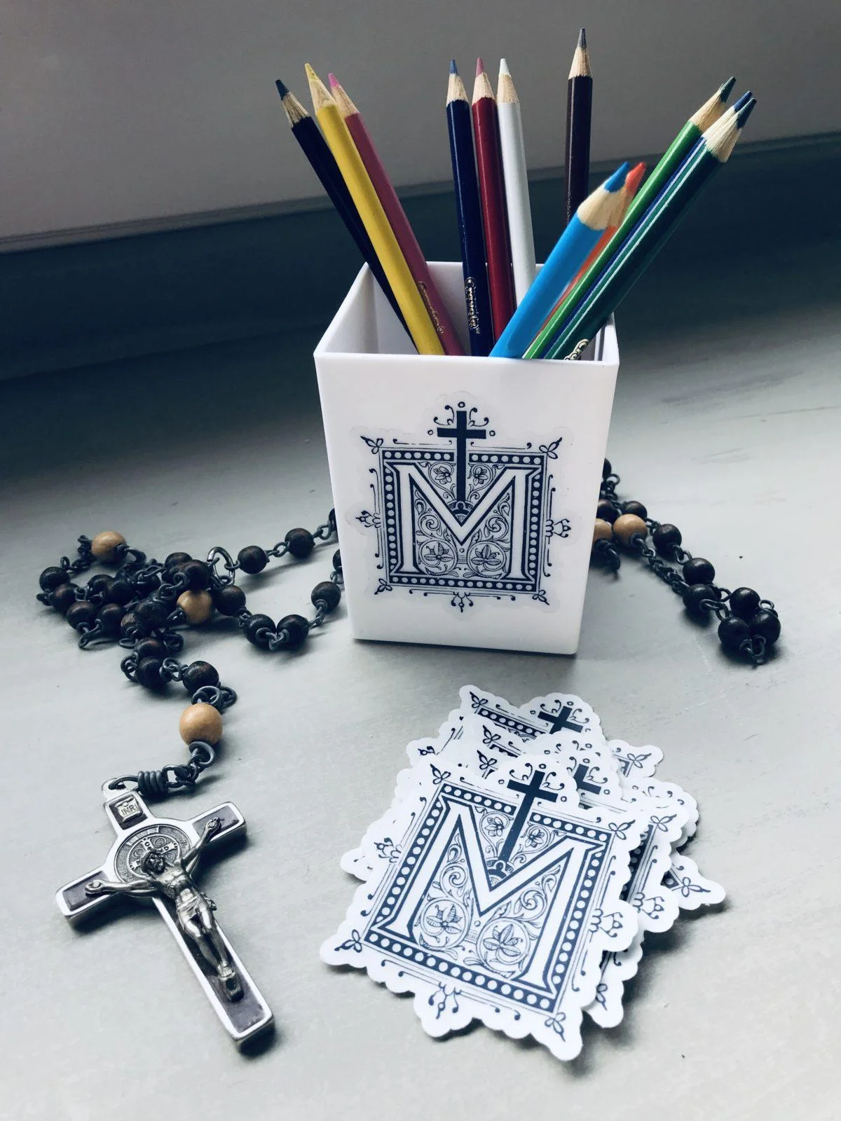 White and Navy Marian Cross | Catholic Sticker | Vintage/French style | Catholic decor | Dorm | Gift for her | Antique | Confirmation/Communion  - Image 7
