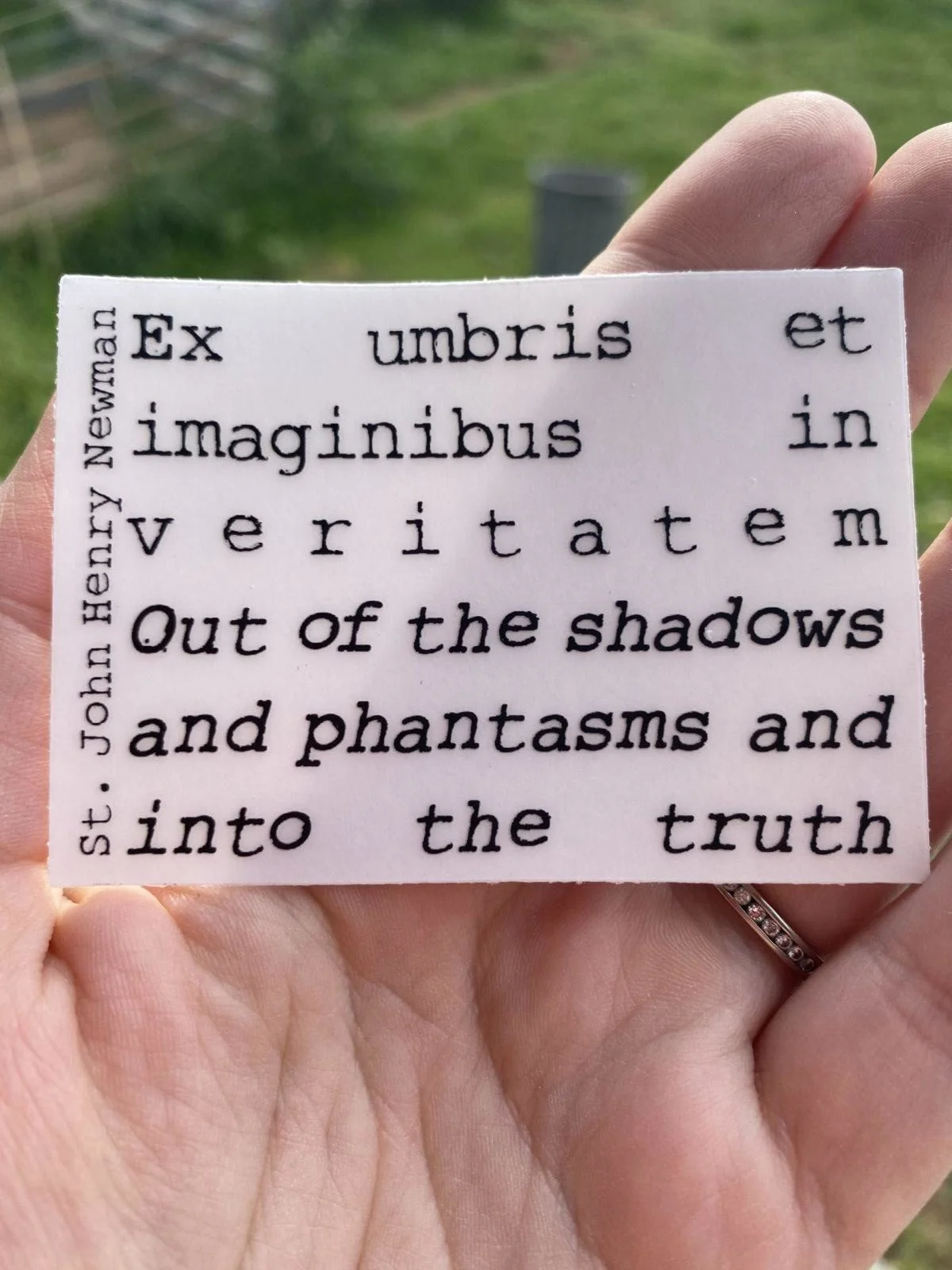 CLEAR- “Ex umbris et imaginibus in veritatem." Out of the shadows and Phantasms and into the truth-Catholic Sticker - Image 3