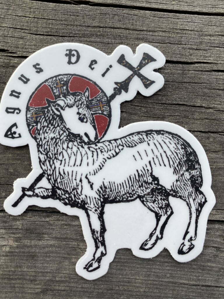 Agnus Dei, Latin for "Lamb of God" vintage Catholic sticker