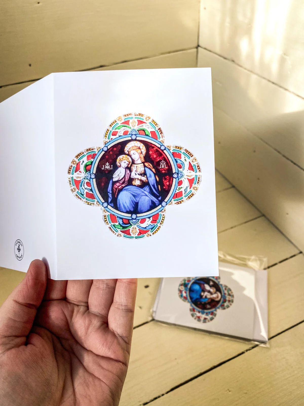 Blank Cards-Stained glass window-your Lady and Jesus, Catholic cards- Set of four. - Image 2