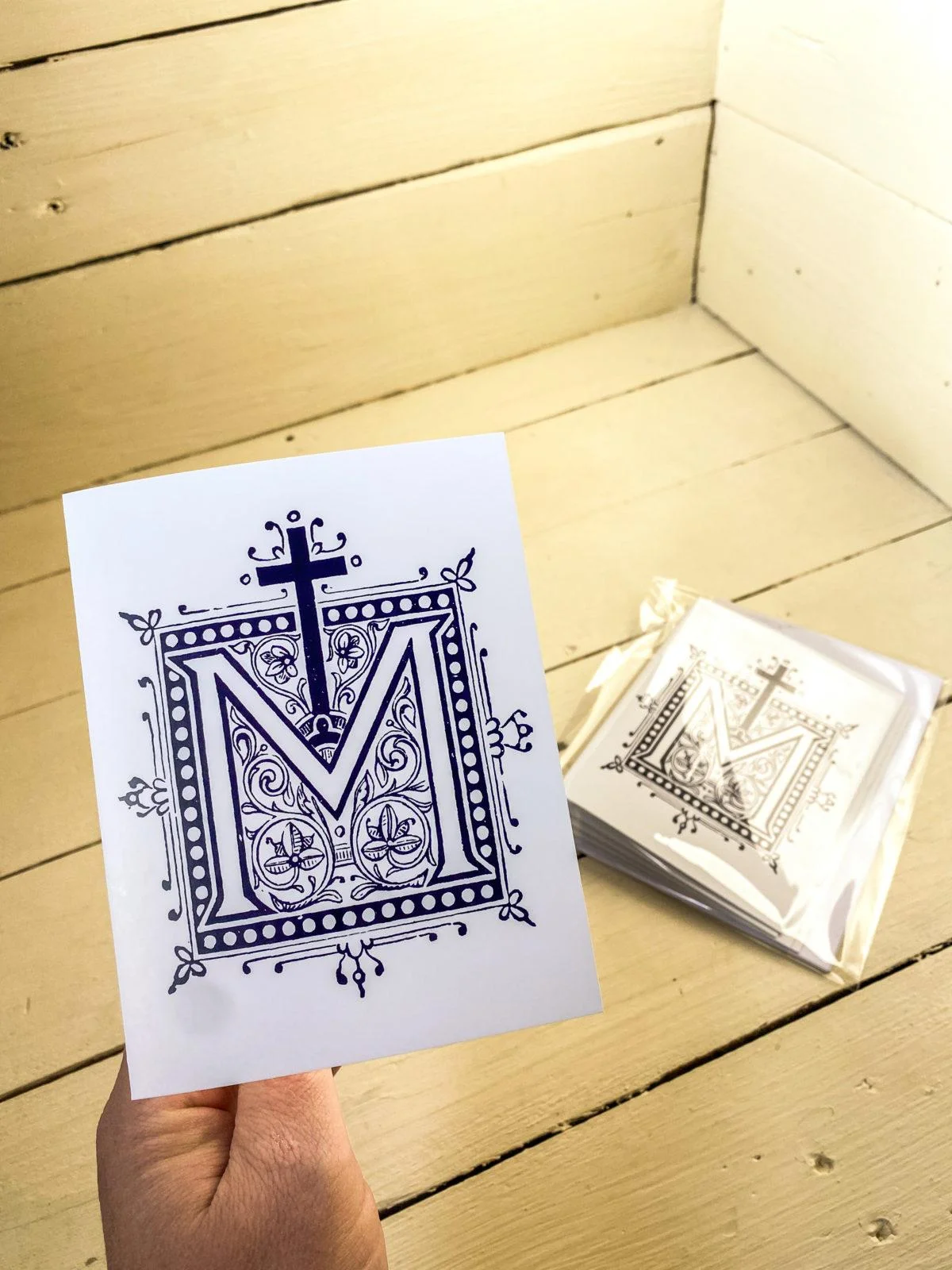 Marian Cross, blank card-Navy and white-Packet of 4 - Image 5