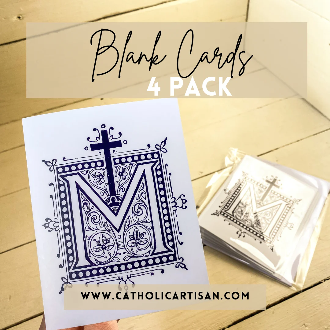 Marian Cross, blank card-Navy and white-Packet of 4