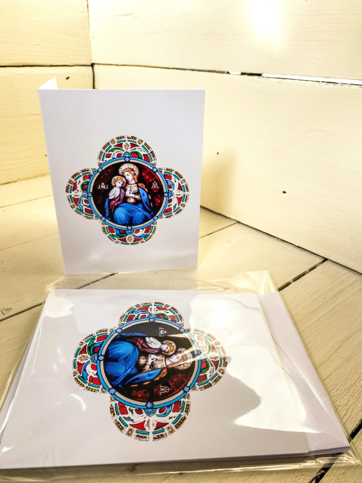 Blank Cards-Stained glass window-your Lady and Jesus, Catholic cards- Set of four. - Image 3