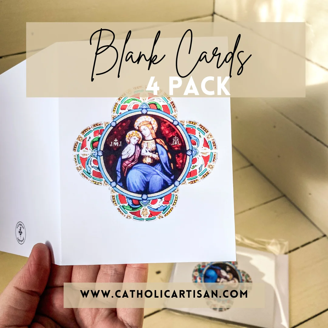 Blank Cards-Stained glass window-your Lady and Jesus, Catholic cards- Set of four.