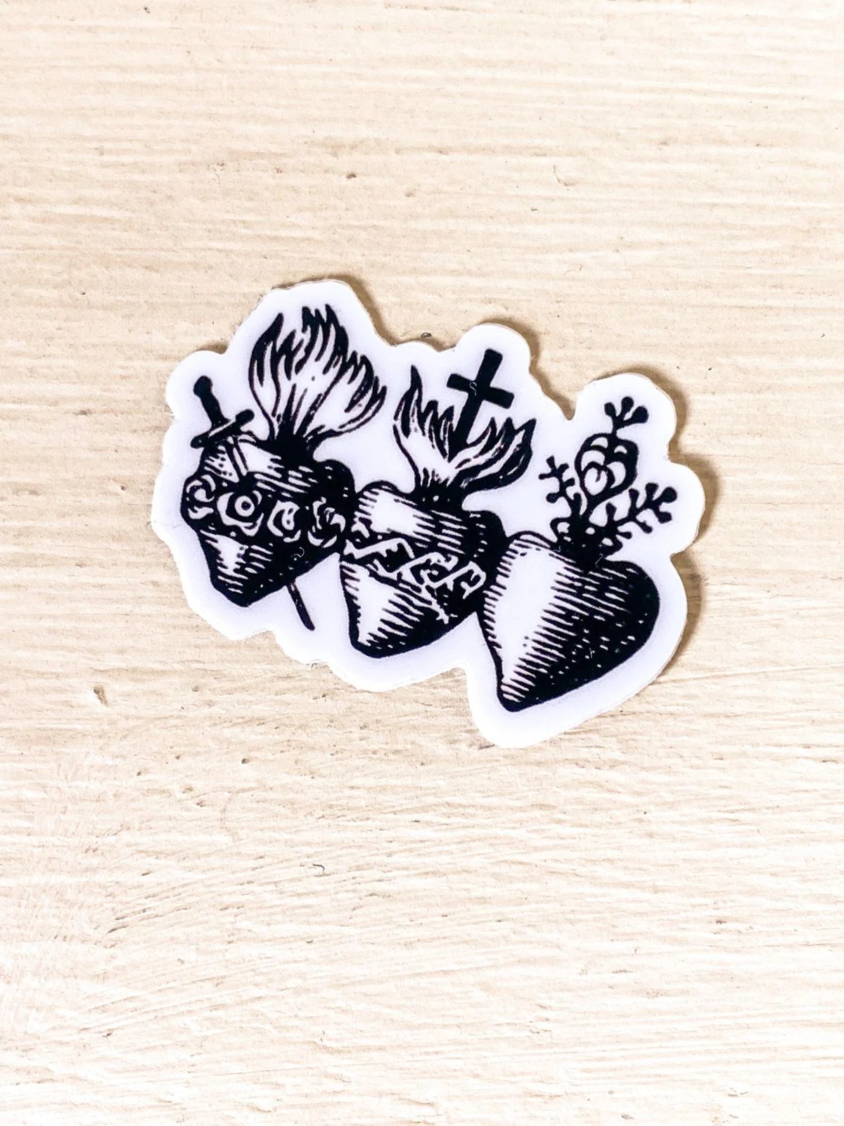 Three Sacred Hearts Tiny Catholic Sticker.<br>Black and white. - Image 4