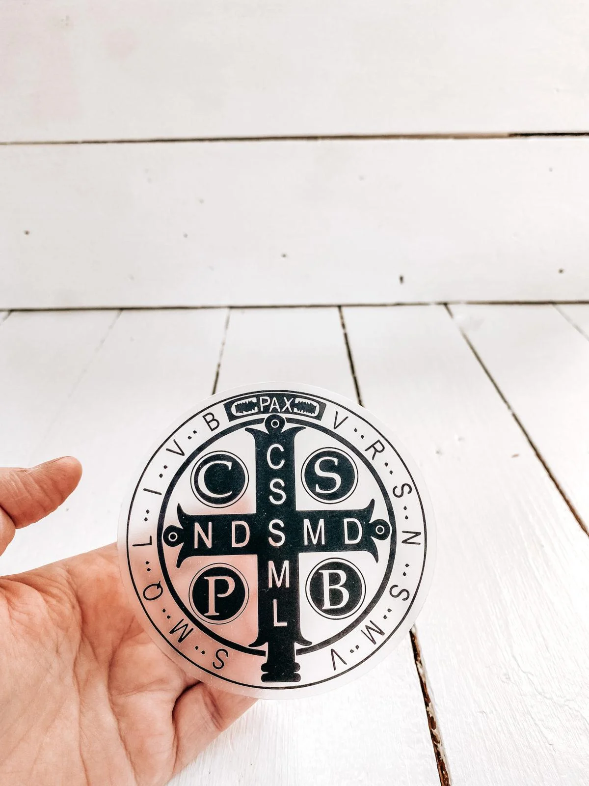 CLEAR-St. Benedict Bumper sized Catholic Sticker - Image 4