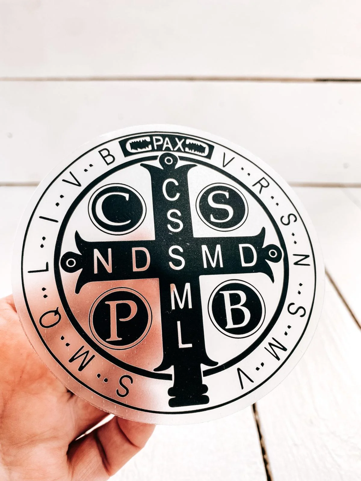 CLEAR-St. Benedict Bumper sized Catholic Sticker