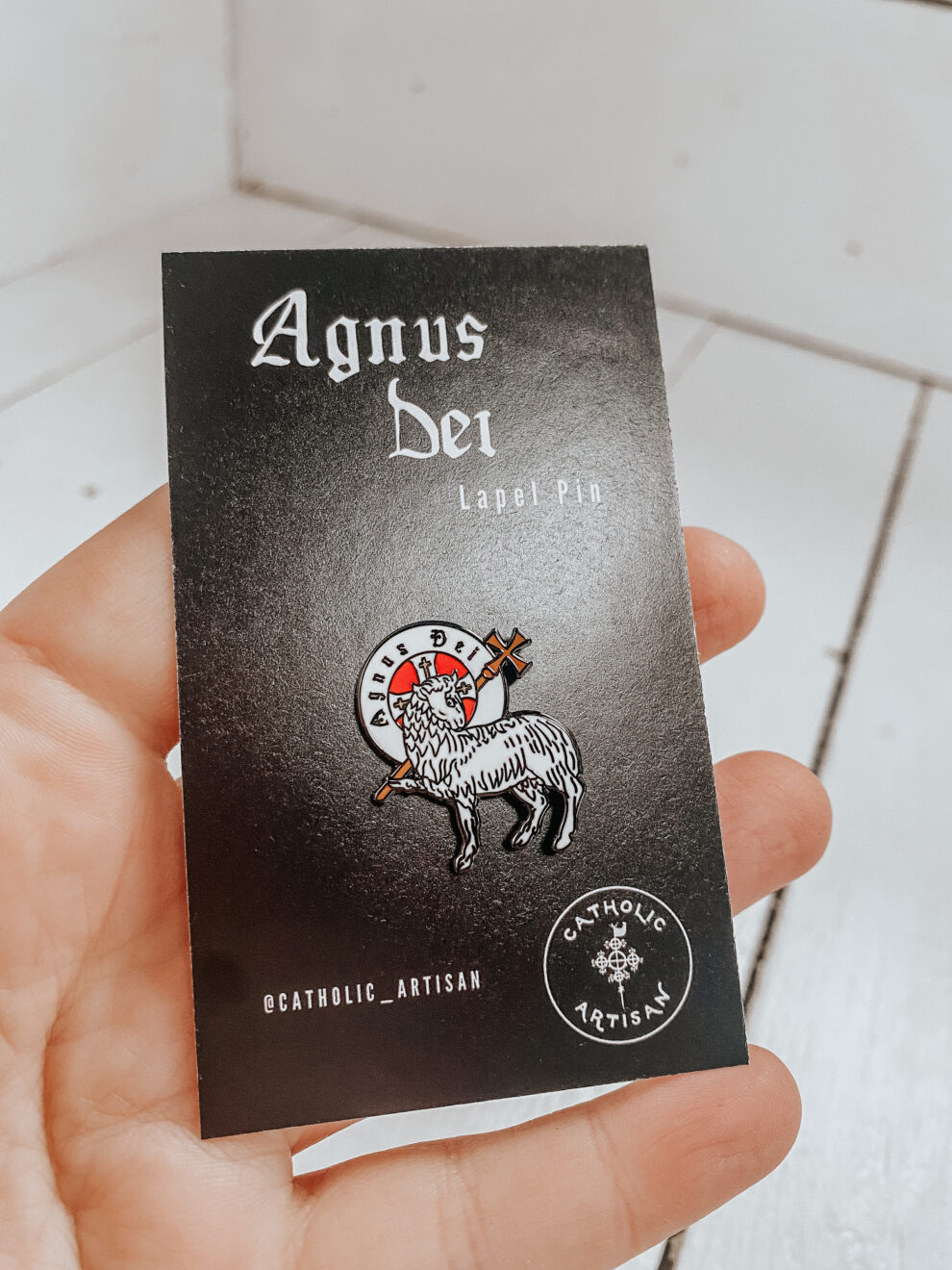 Agnus Dei Lapel Pin “Lamb of God” Latin/English, Catholic hard enamel
