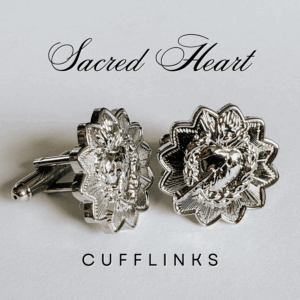 Sacred Heart Cufflinks, Catholic Groom Gift, Groomsmen Keepsake, Religious Wedding Accessory-SILVER COLOUR