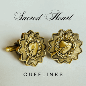 Sacred Heart Cufflinks Catholic Groom Gift, Groomsmen Keepsake, Religious Wedding Accessory- ANTIQUE GOLD